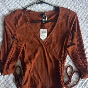 Windsor Cinnamon Ribbed Wrap Blouse